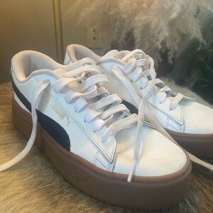 Puma Women's White and Black Sneakers with Gum Sole